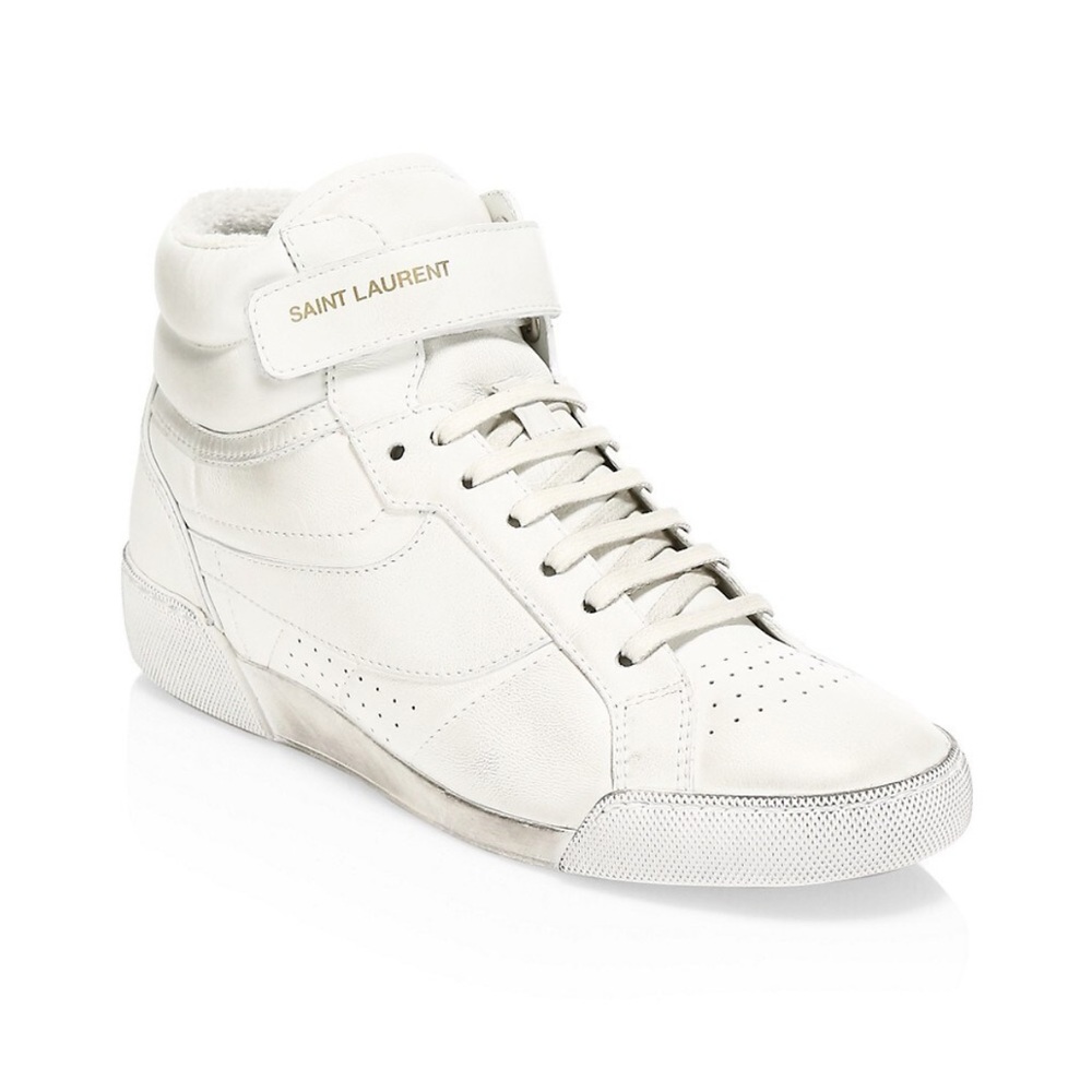 Saint Laurent distressed high top white sneaker. Size 38.5